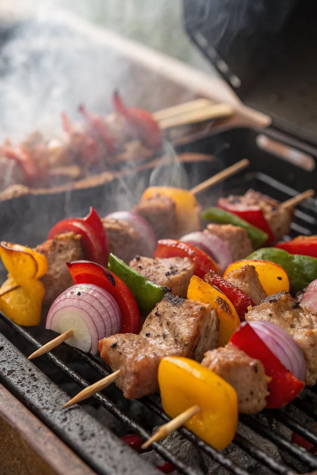 Bright and delectable, skewers are a grill top choice for parties.