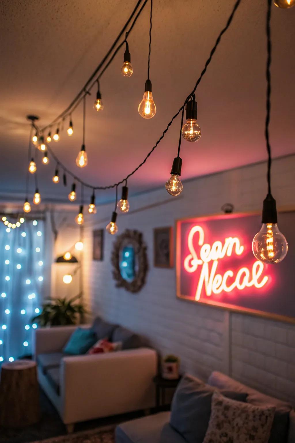Subtle lighting introduces a comfortable, yet edgy, atmosphere to your grunge-themed refuge.