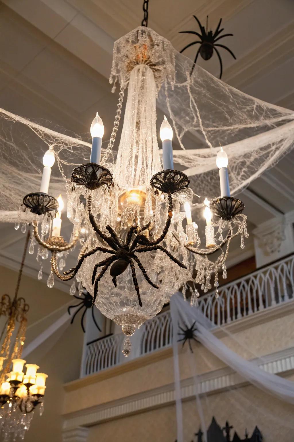 Spider webs create an eerie atmosphere on any chandelier.