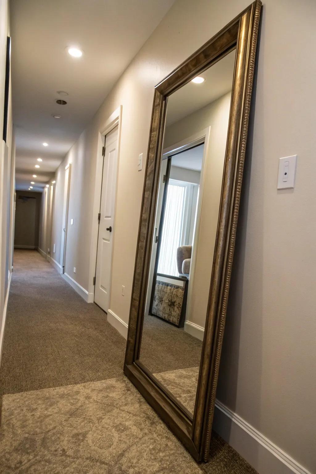 Full-length mirrors create a sense of grandeur and spaciousness.