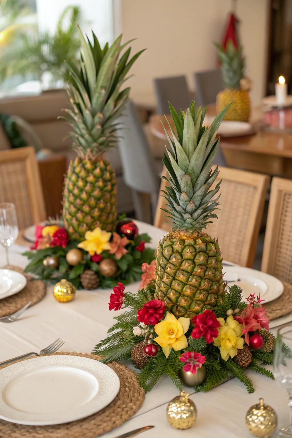 A blend of pineapples and festive ornaments that sparks joy.