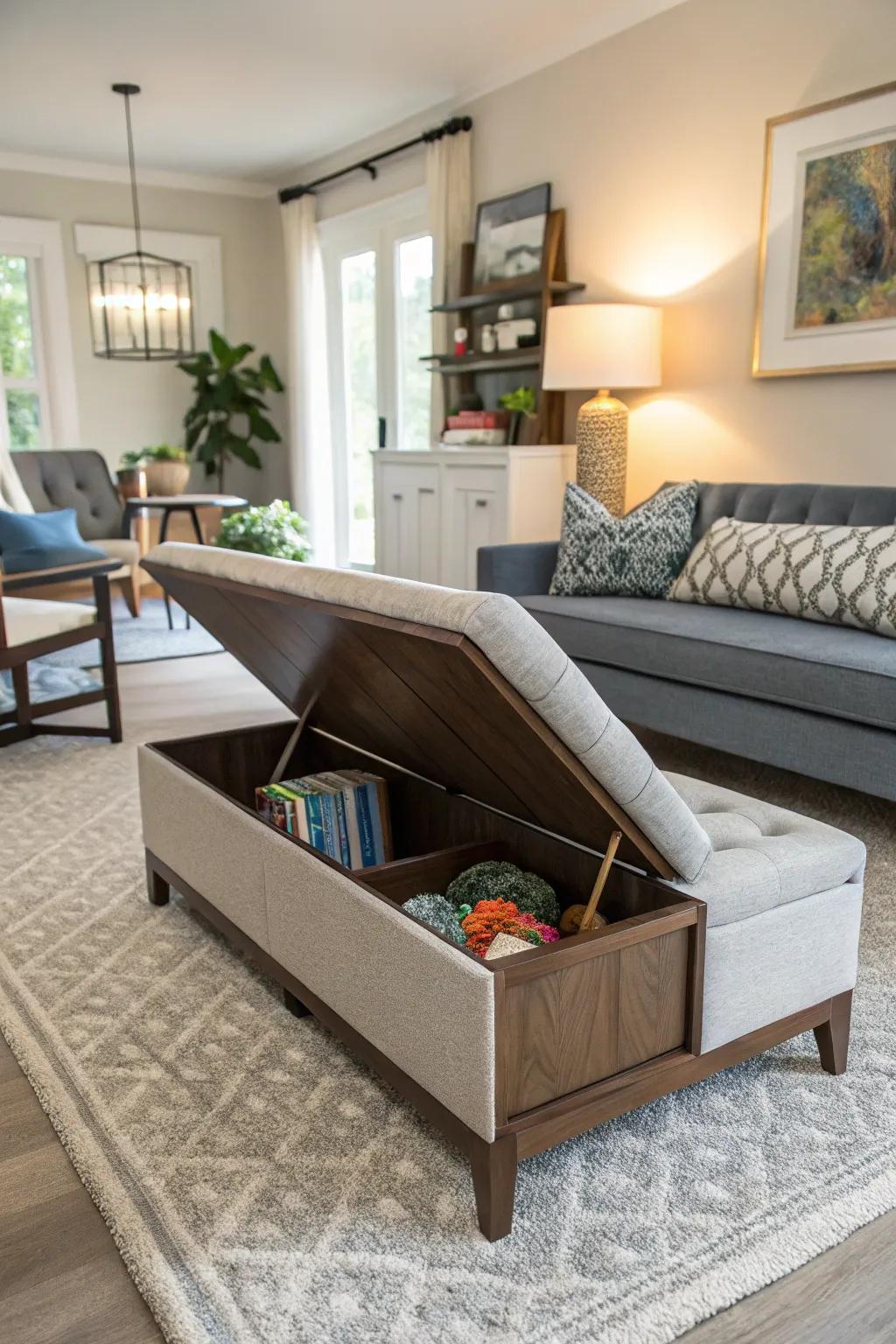 Bench seating also works as concealed toy storage.
