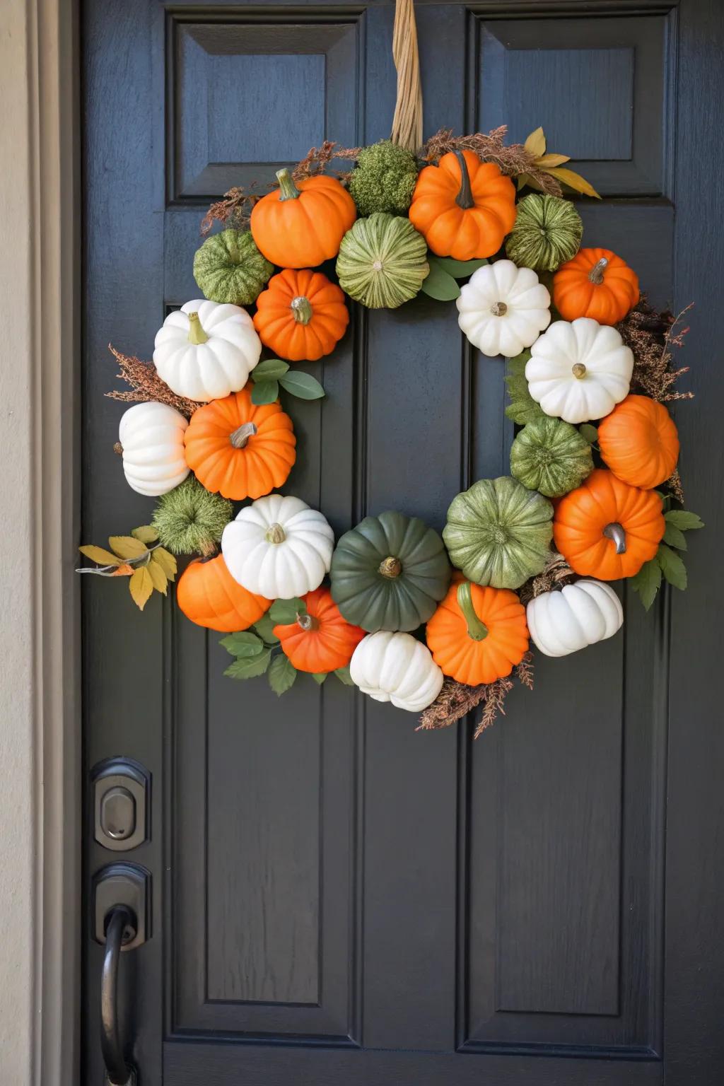 Usher the spirit of the gourd patch to your threshold with this festive wreath.