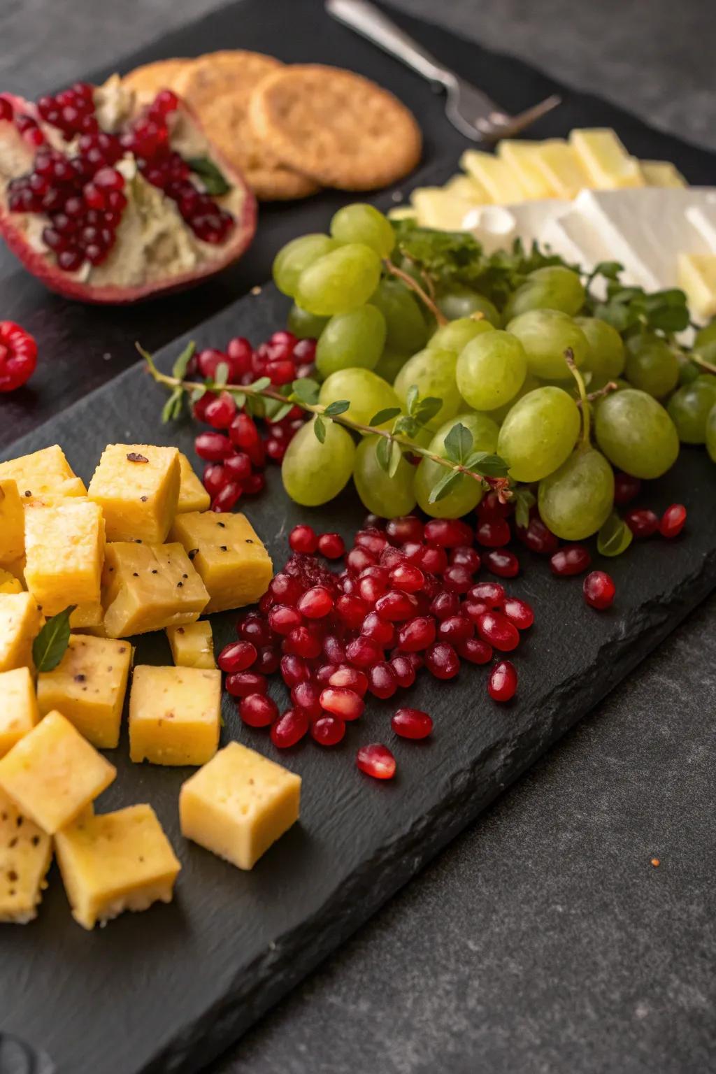 A lively, colorful charcuterie board for the holidays.