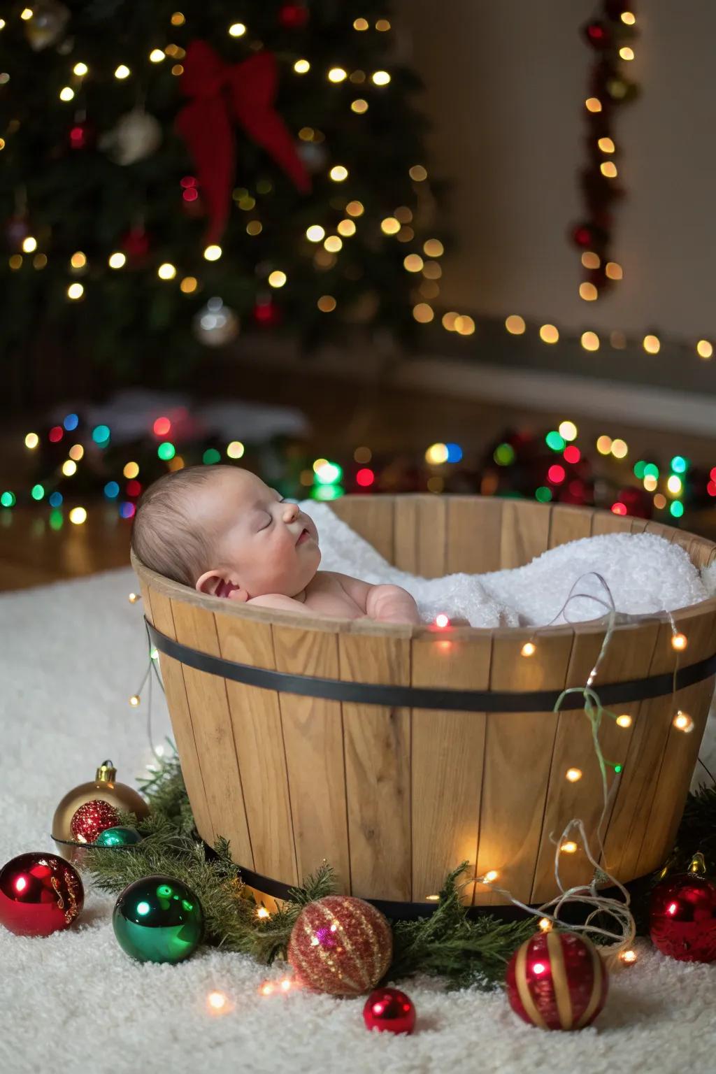 A vibrant and festive bathtub scene for your baby’s photoshoot.