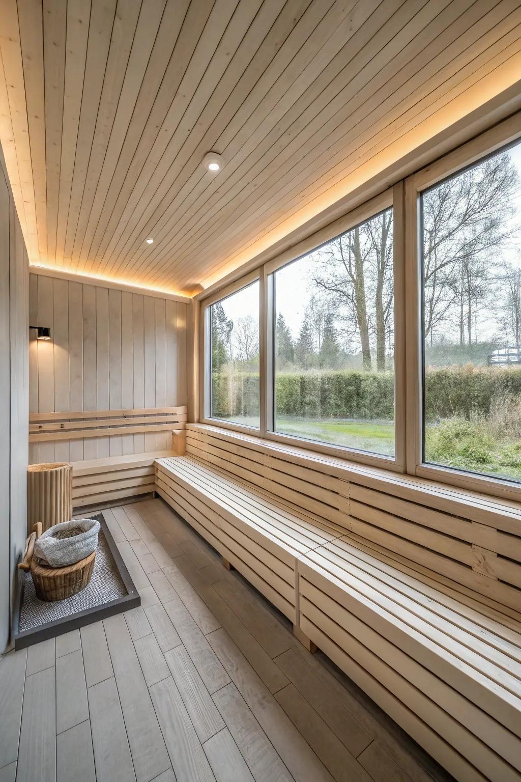 A minimalist sauna, highlighting simplicity and relaxation.