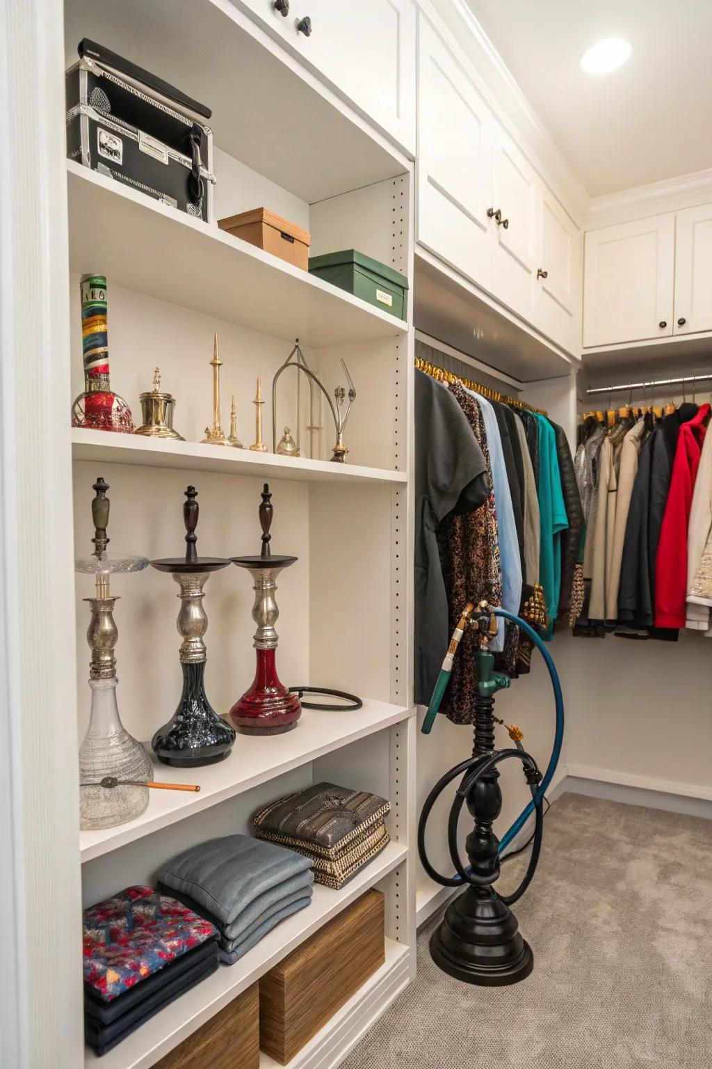A neat closet corner especially for your smoking gear.