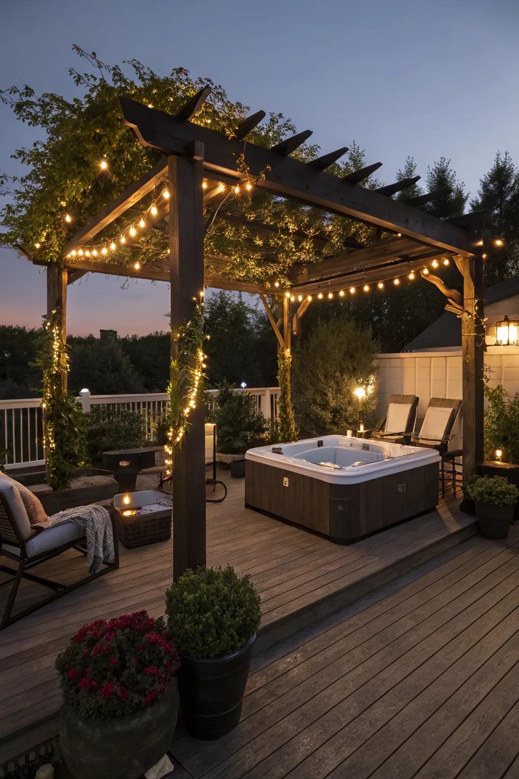 A pergola introduces an element of class and shade to your spa deck.