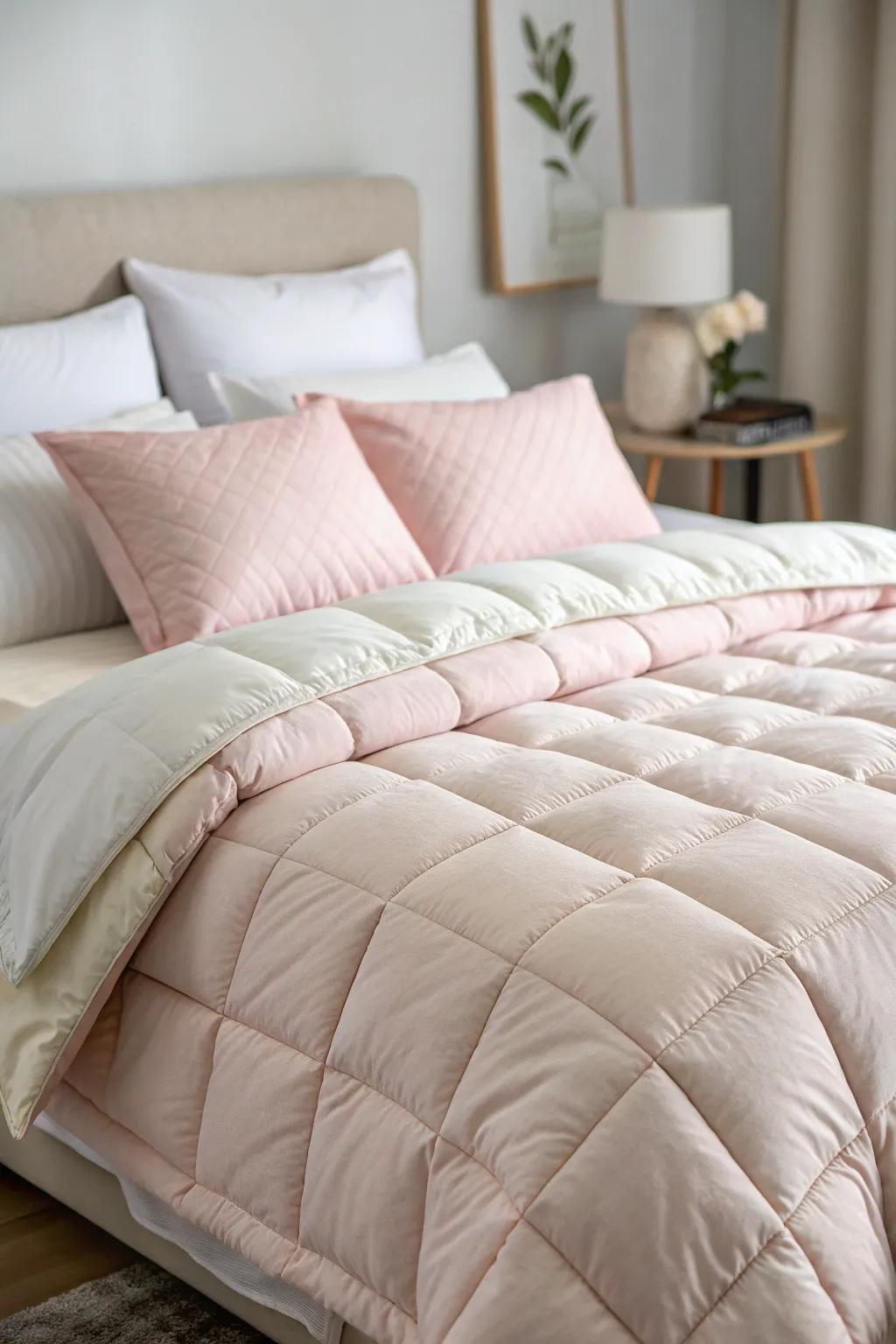 Layered bedding introduces a hint of hotel extravagance.