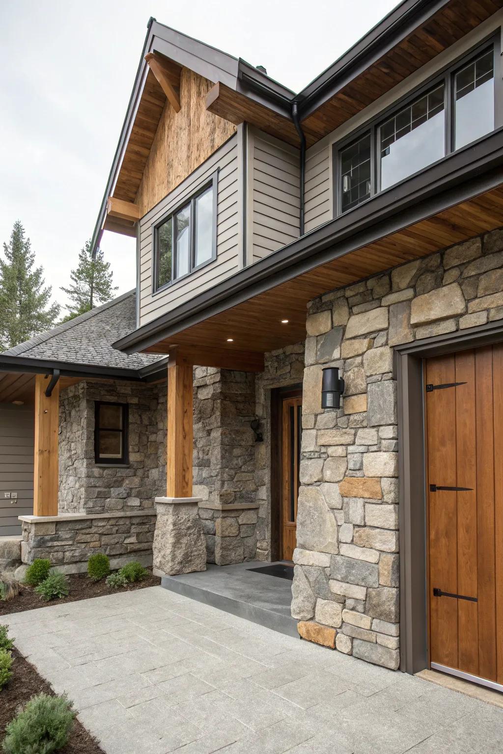 An inviting facade showcasing a mix of textures for depth.