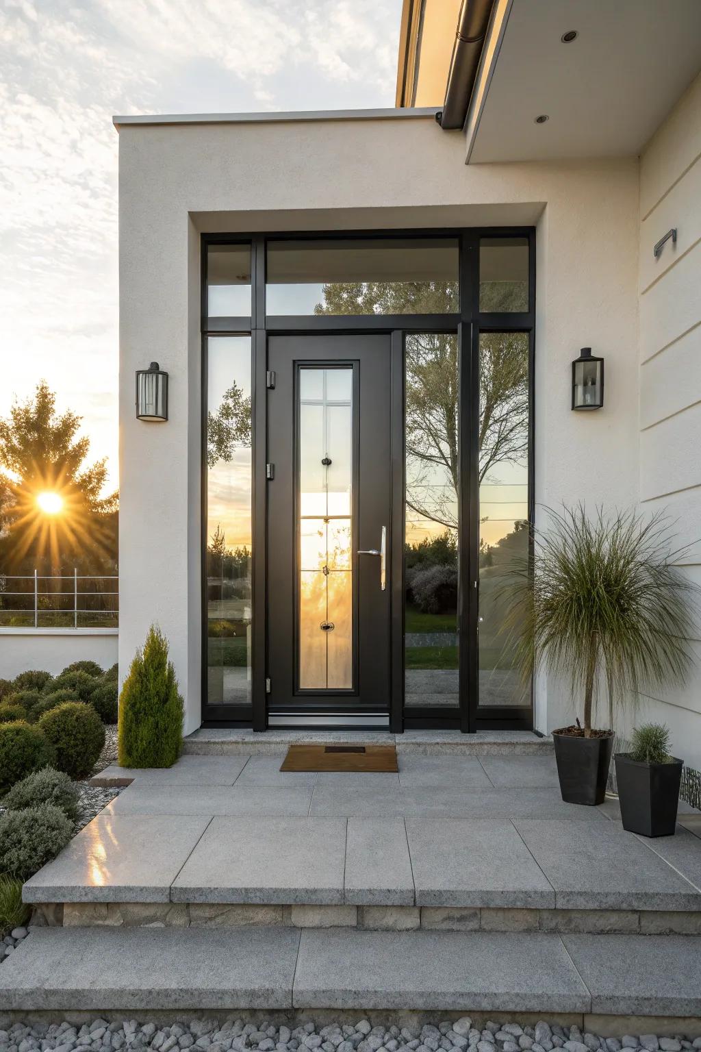 Modern glass accents infusing light and panache into your entrance.