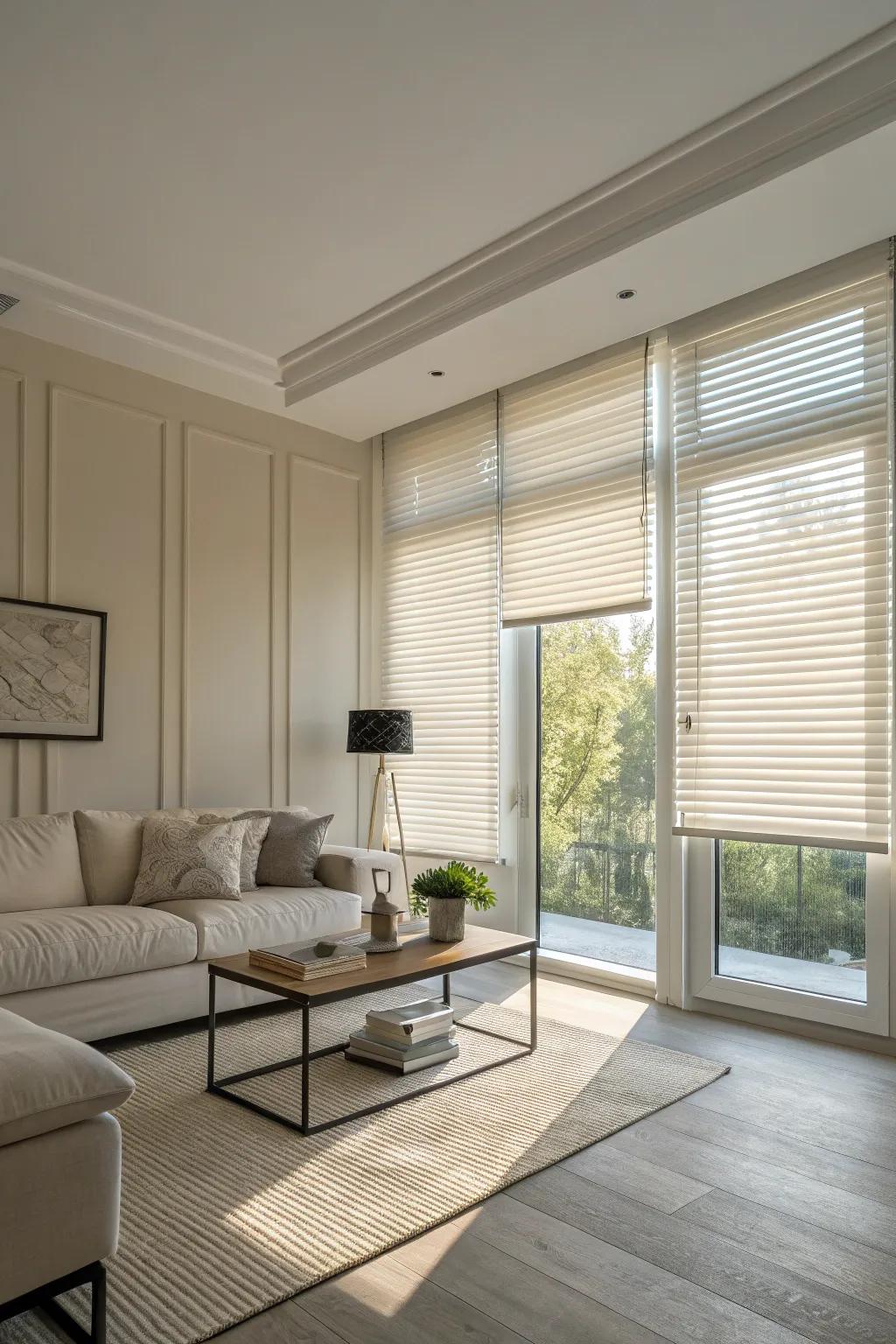Darkening blinds present a minimalist approach to light management, perfect for modern spaces.