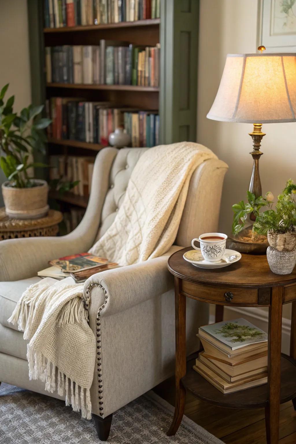 Turn a nook into an escape using a pleasant space for reading.
