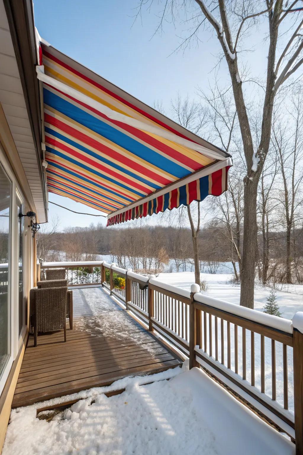 Shade sails provide versatile protection for your deck during the winter season.