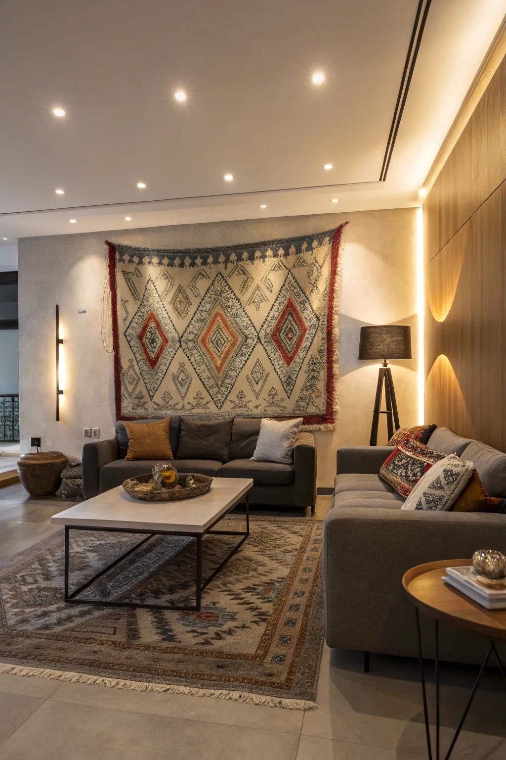 A textile can function as an artistic highlight in your lounge.