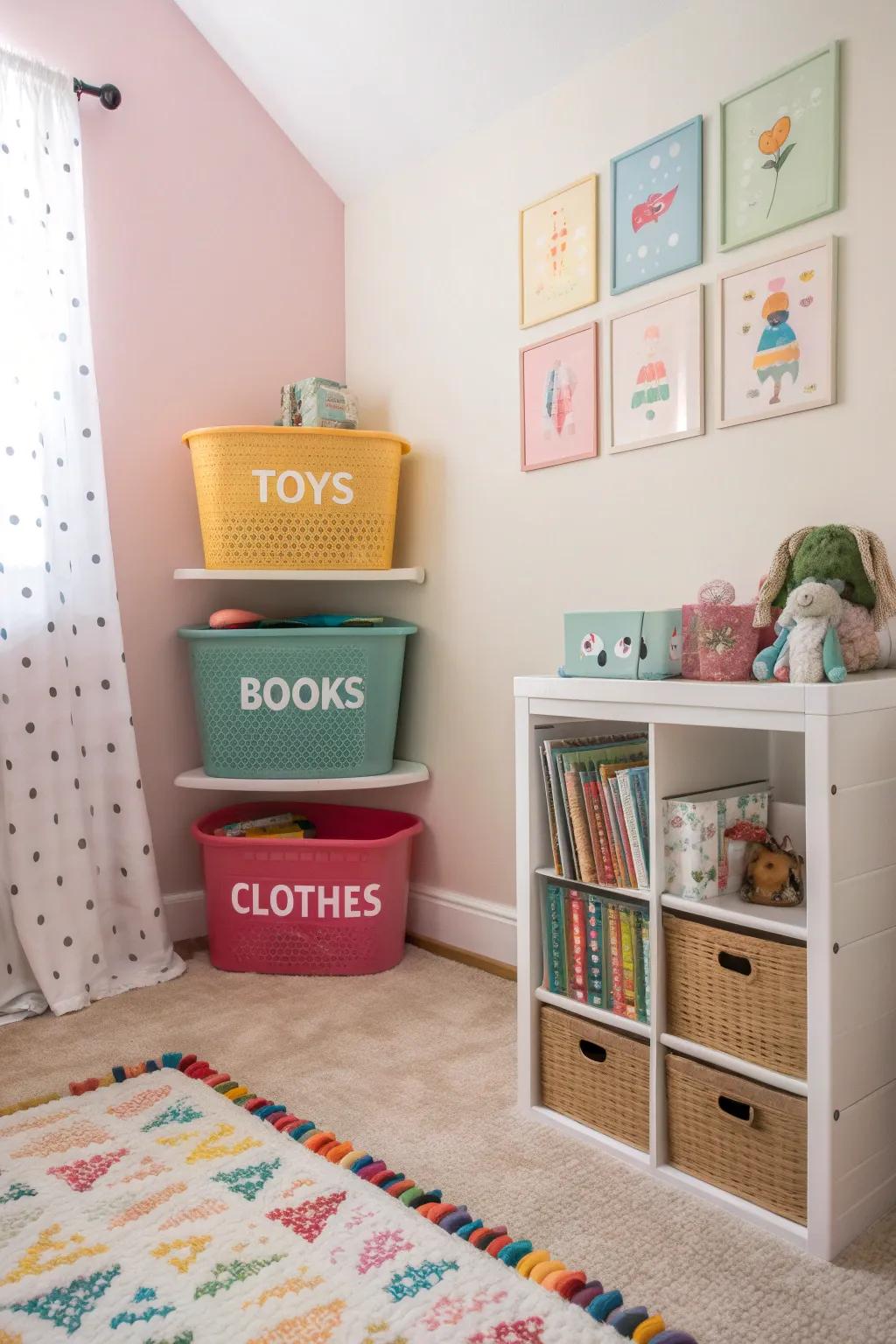 Color-coded containers add both function and a burst of color.