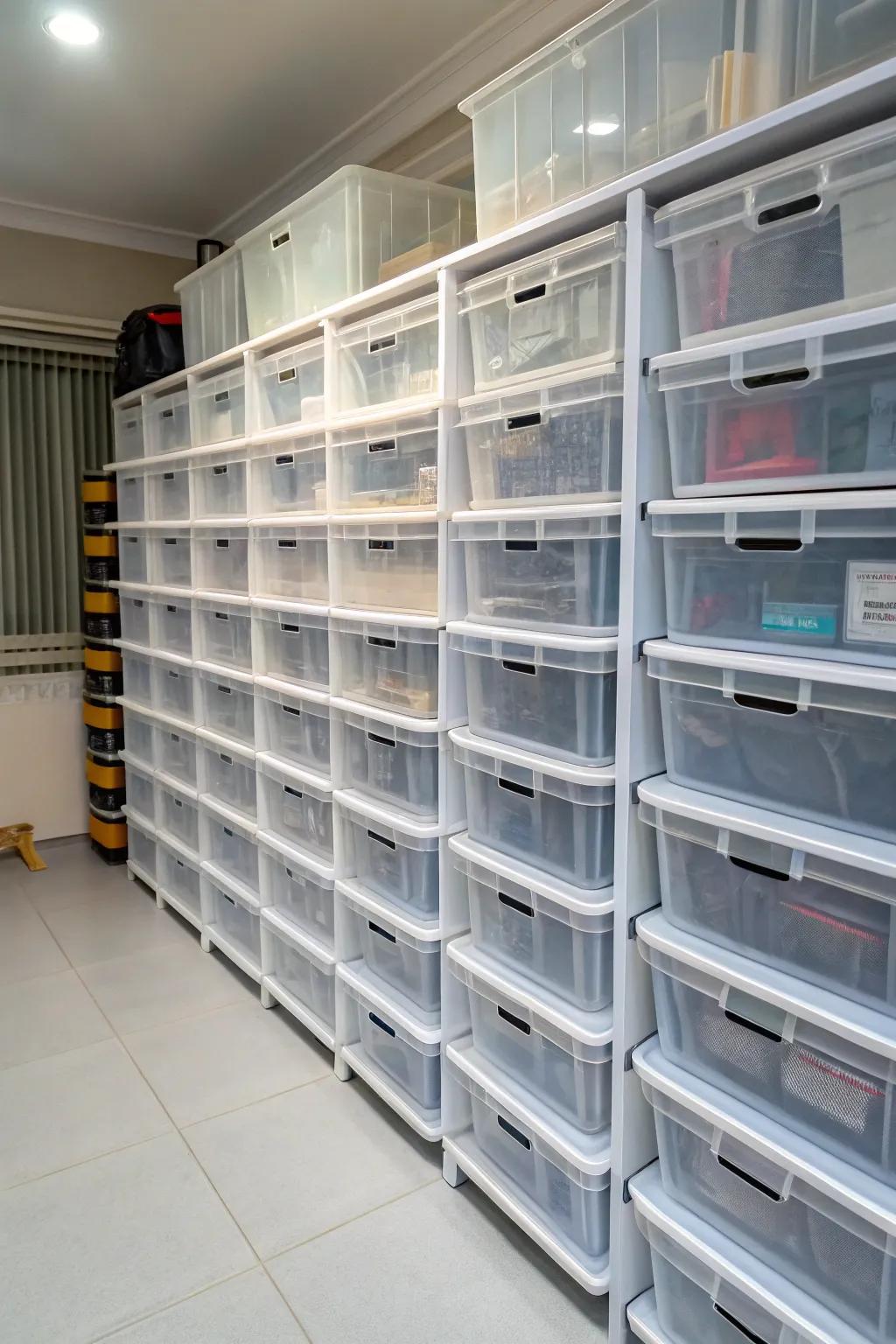 Clear containers allow a quick visual check of your stored belongings.