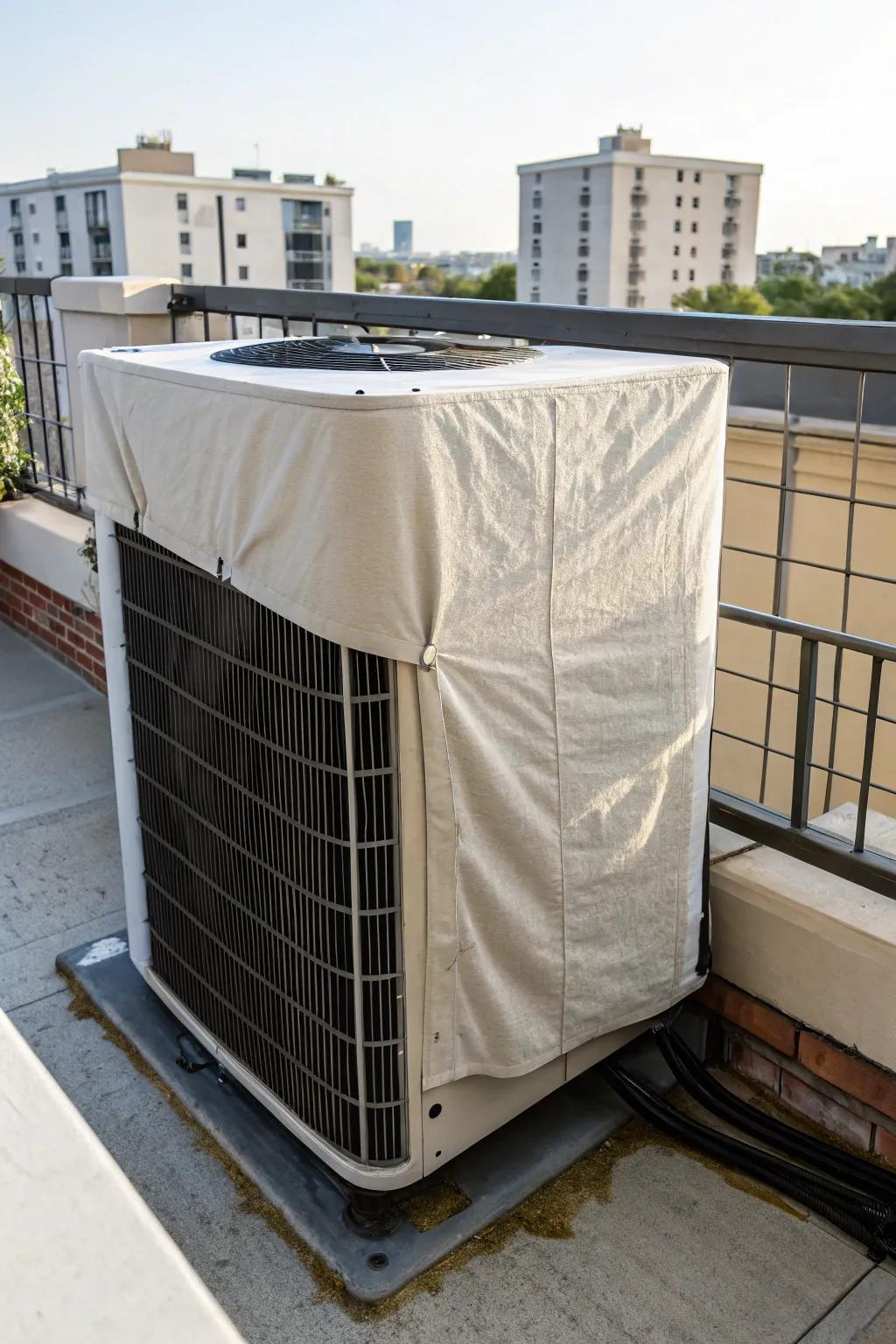 A custom sunblock cloth ensures fashionable sun defense for your AC unit.