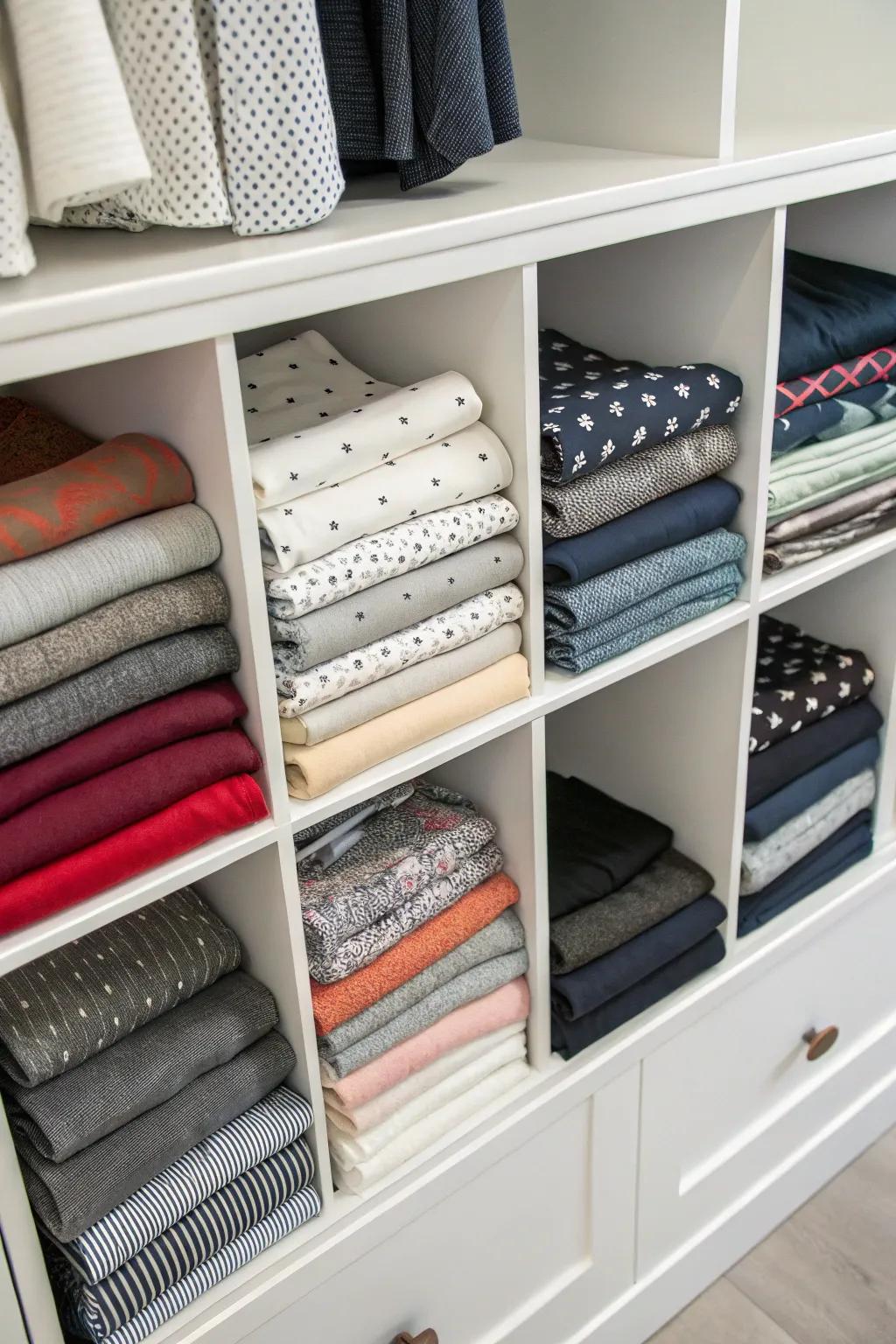 Fold and stack your leggings, using dividers for a crisp and clean appearance.