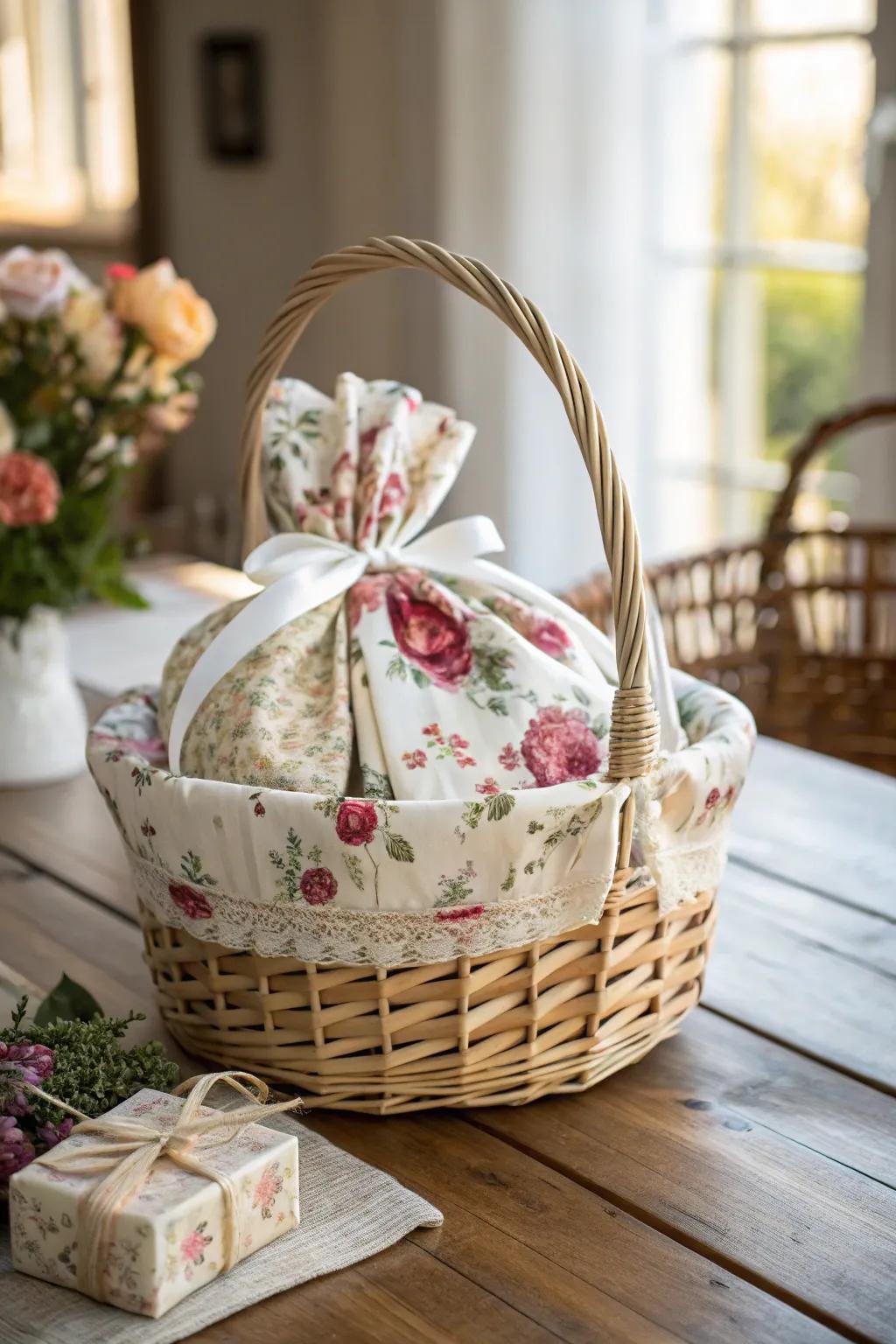 Fabric wrapping infuses luxury and eco-friendliness into your gift.