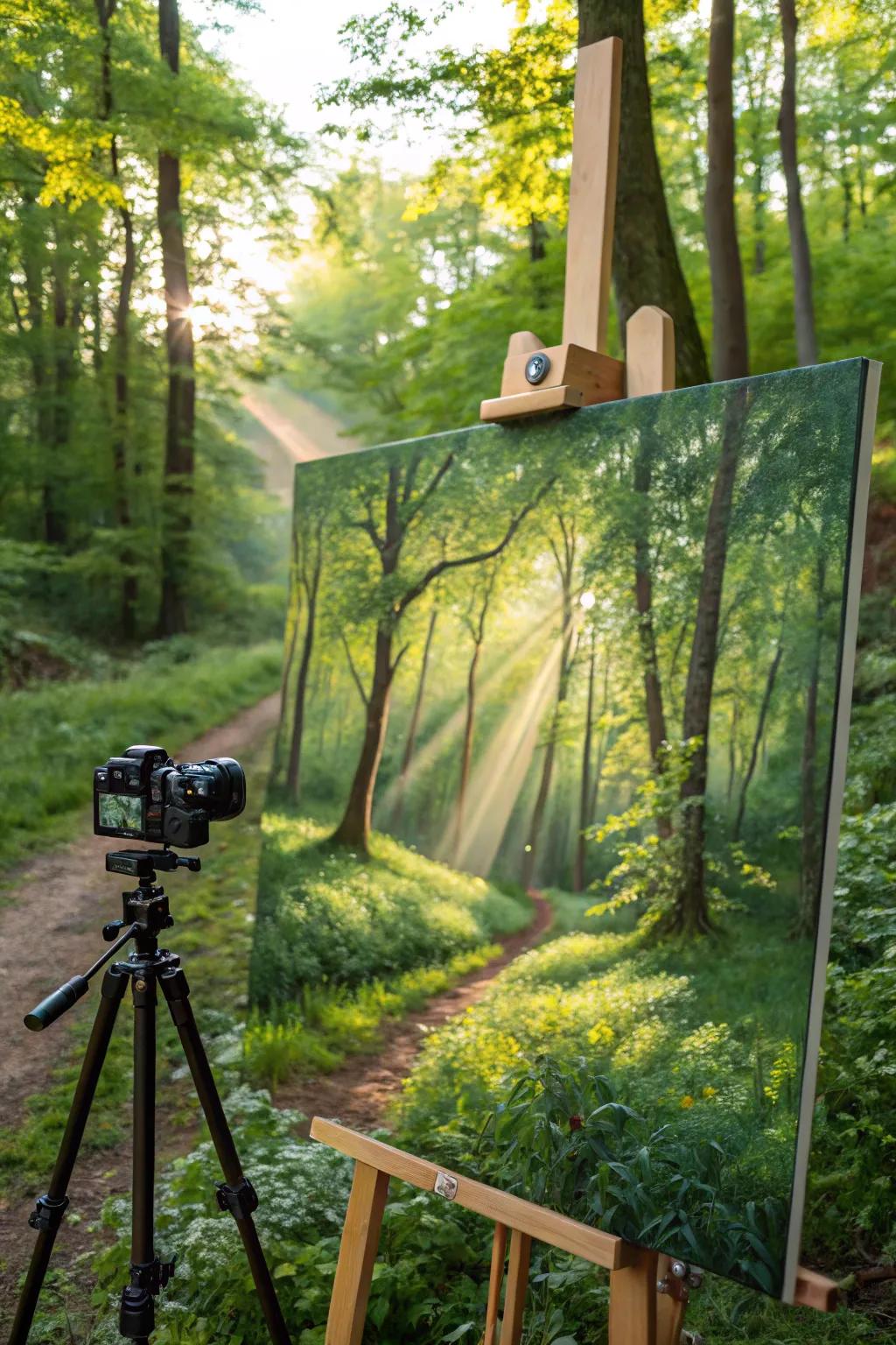 A tranquil forest landscape with captivating sunlight.