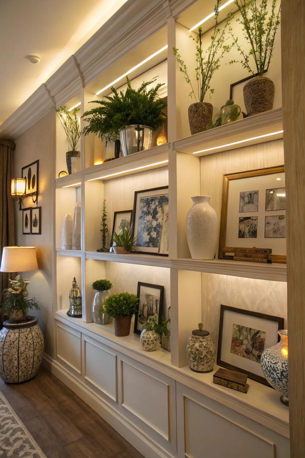 Display your personal style with recessed shelves showcasing your favorite decor.