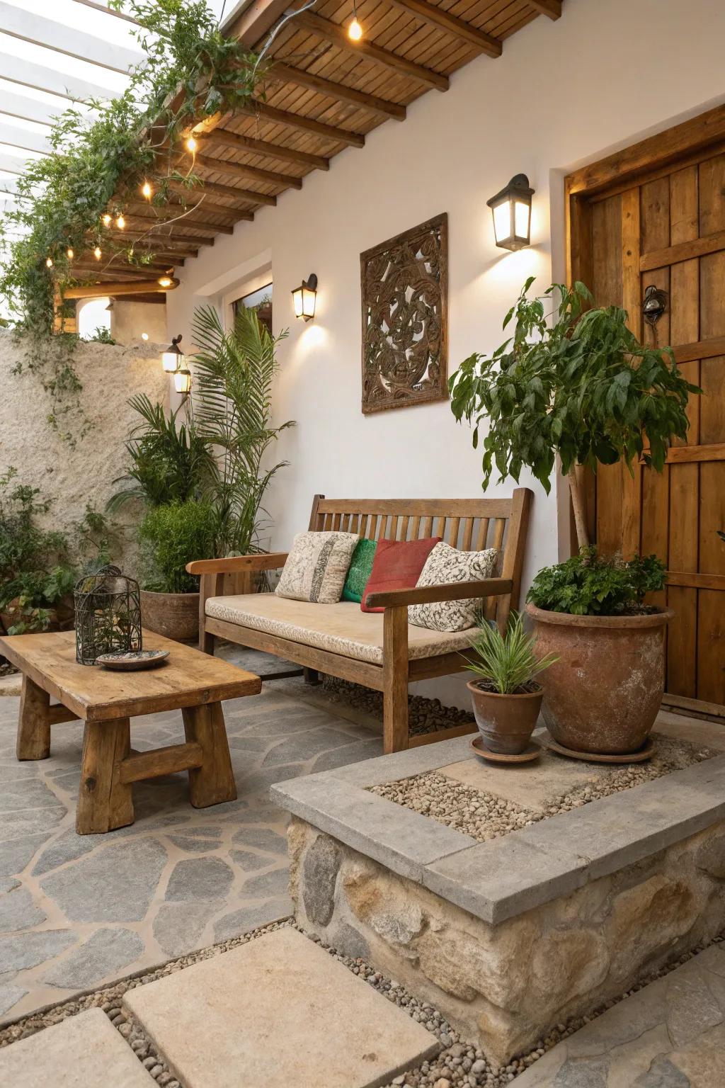 Natural elements bring warmth and texture to your indoor patio.