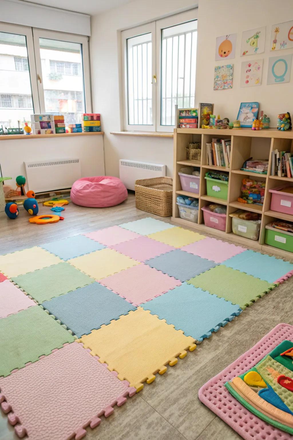 Soft flooring ensures baby's safety and comfort.