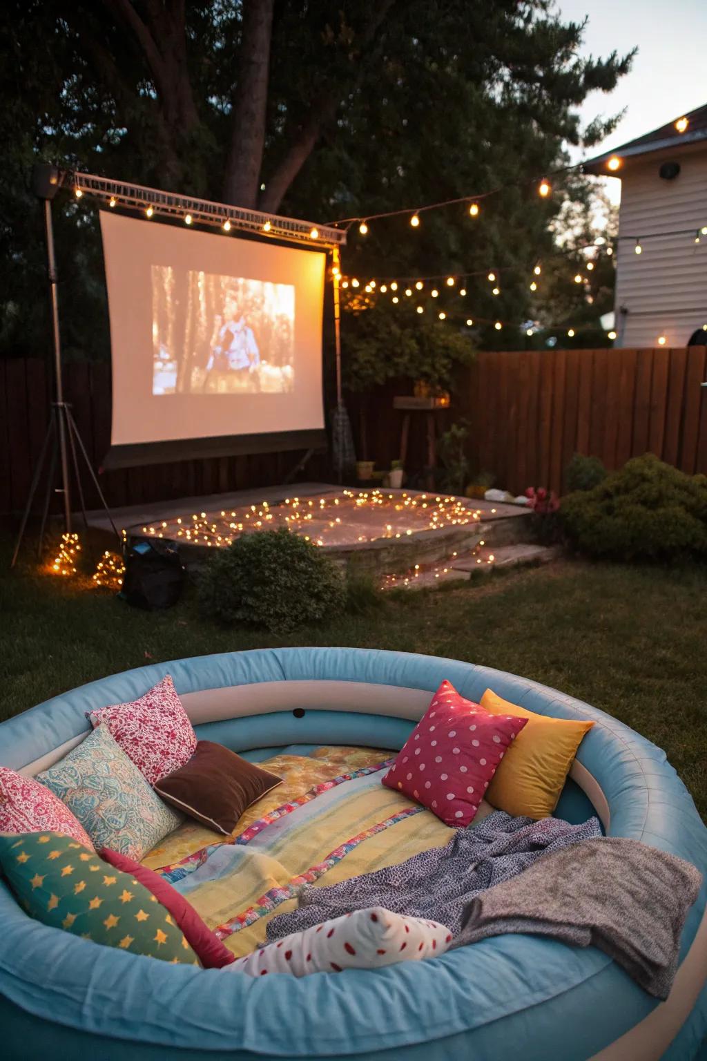 A magical movie night beneath the stars by the pool.