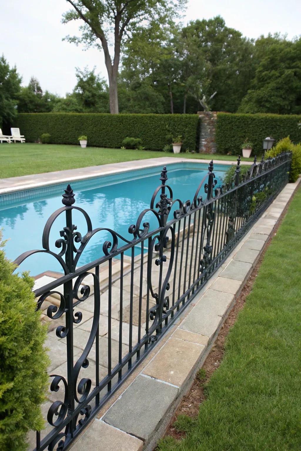 Ornamental metal surrounds impart an ageless elegance to any poolside area.