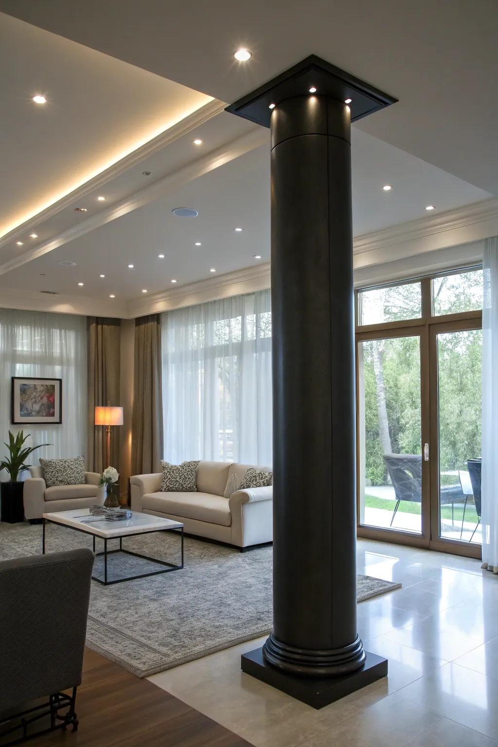 Lighting highlights the dramatic appeal of columns.