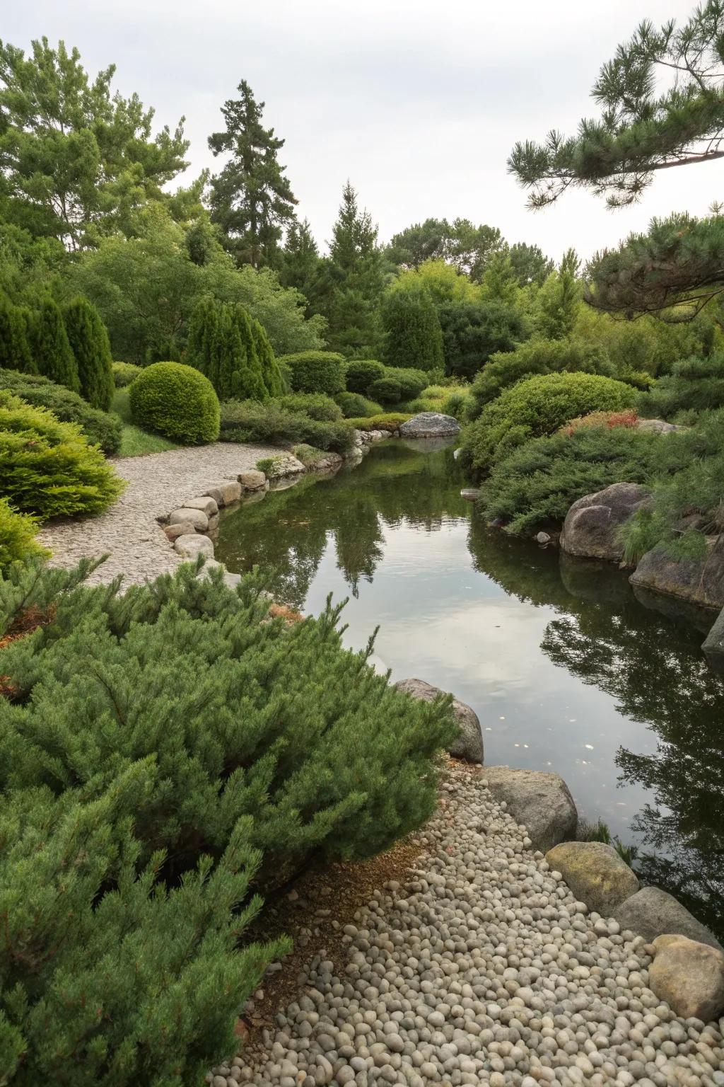 A pond beautifully outlined with evergreens