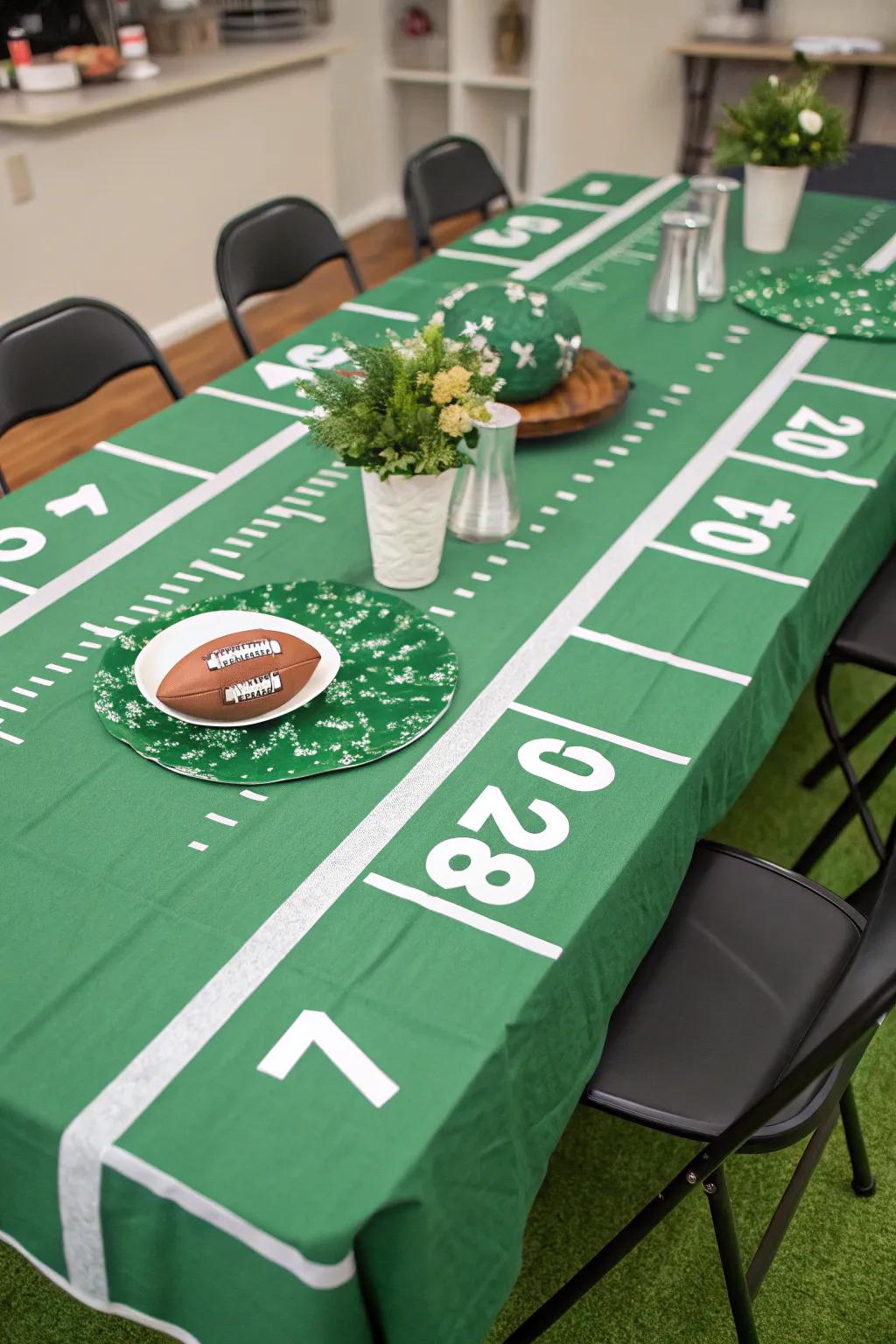 A table turned into a gridiron setting for the celebration.