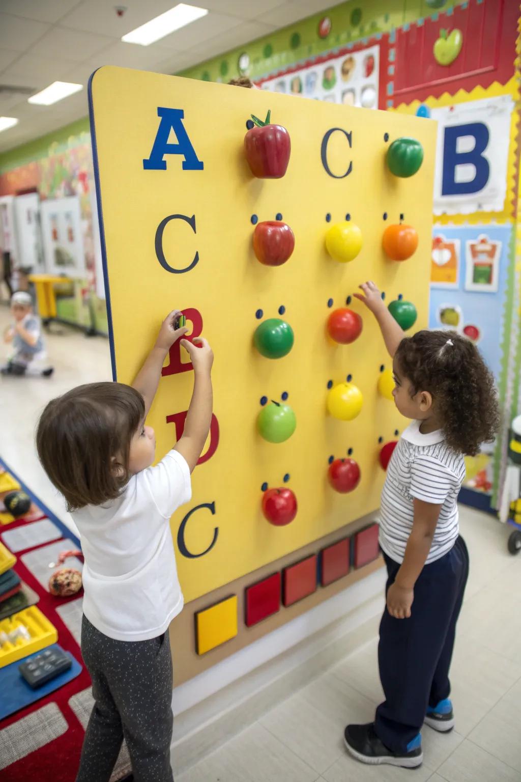 An interactive alphabet board that invites kids to explore letters with their senses.