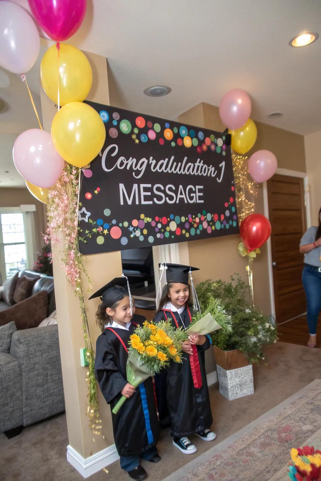 A personalized graduation banner adding a special touch to the celebration.