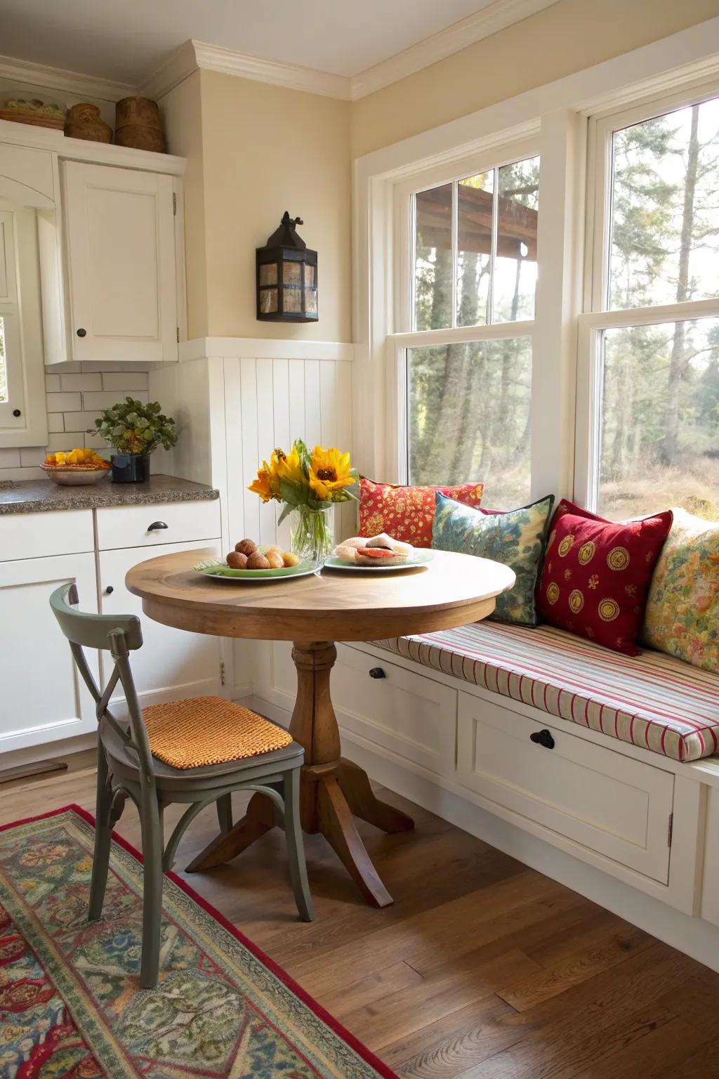 A small-scale dining spot crafts an intimate eating area.