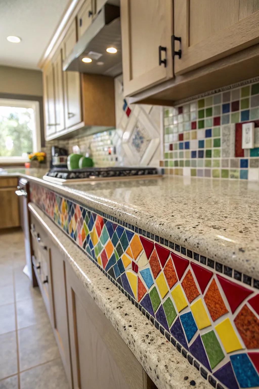 Mosaic tile borders provide a textured and captivating focal point.