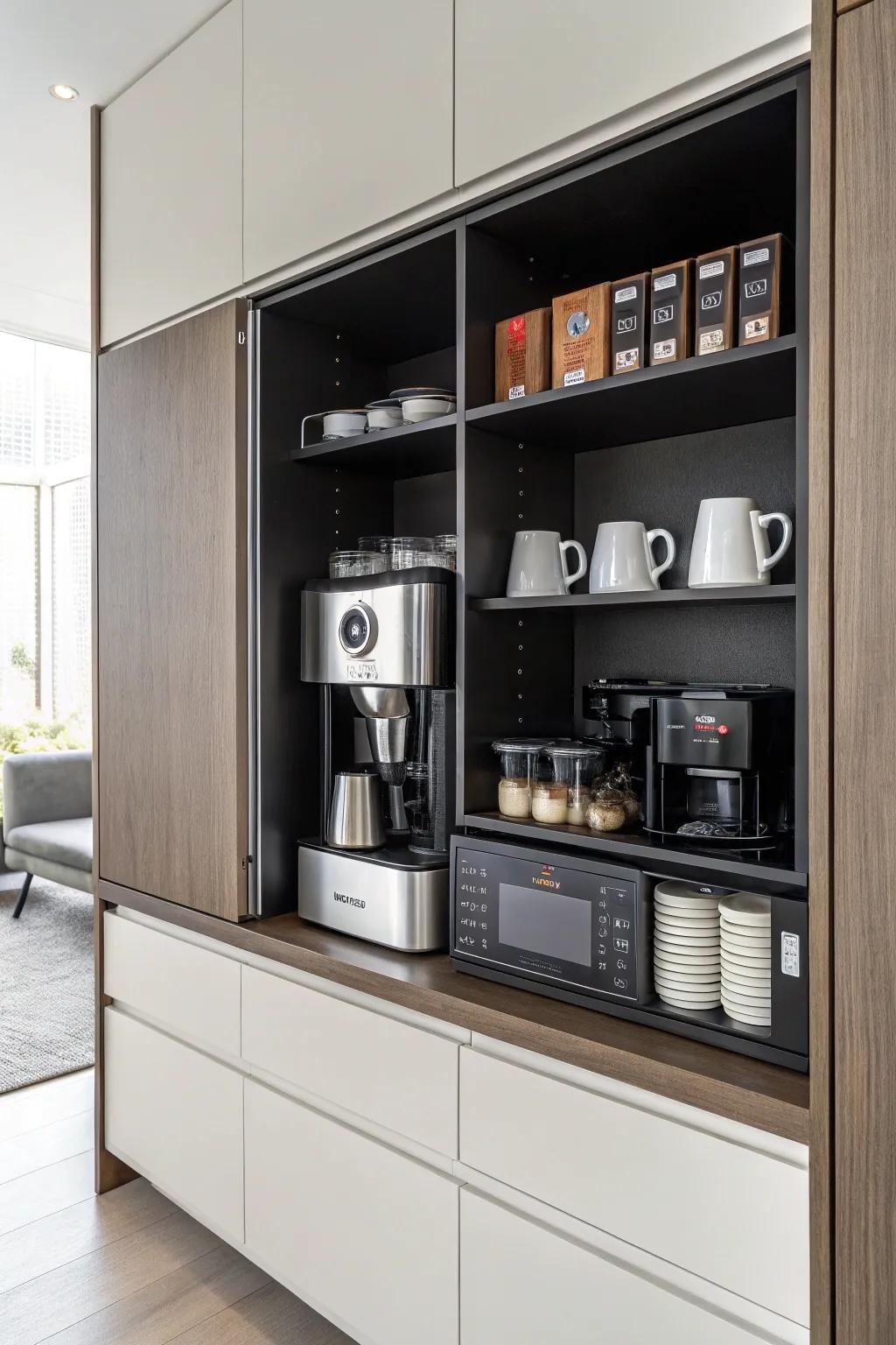 Custom cabinetry can transform your coffee corner into an organized retreat.