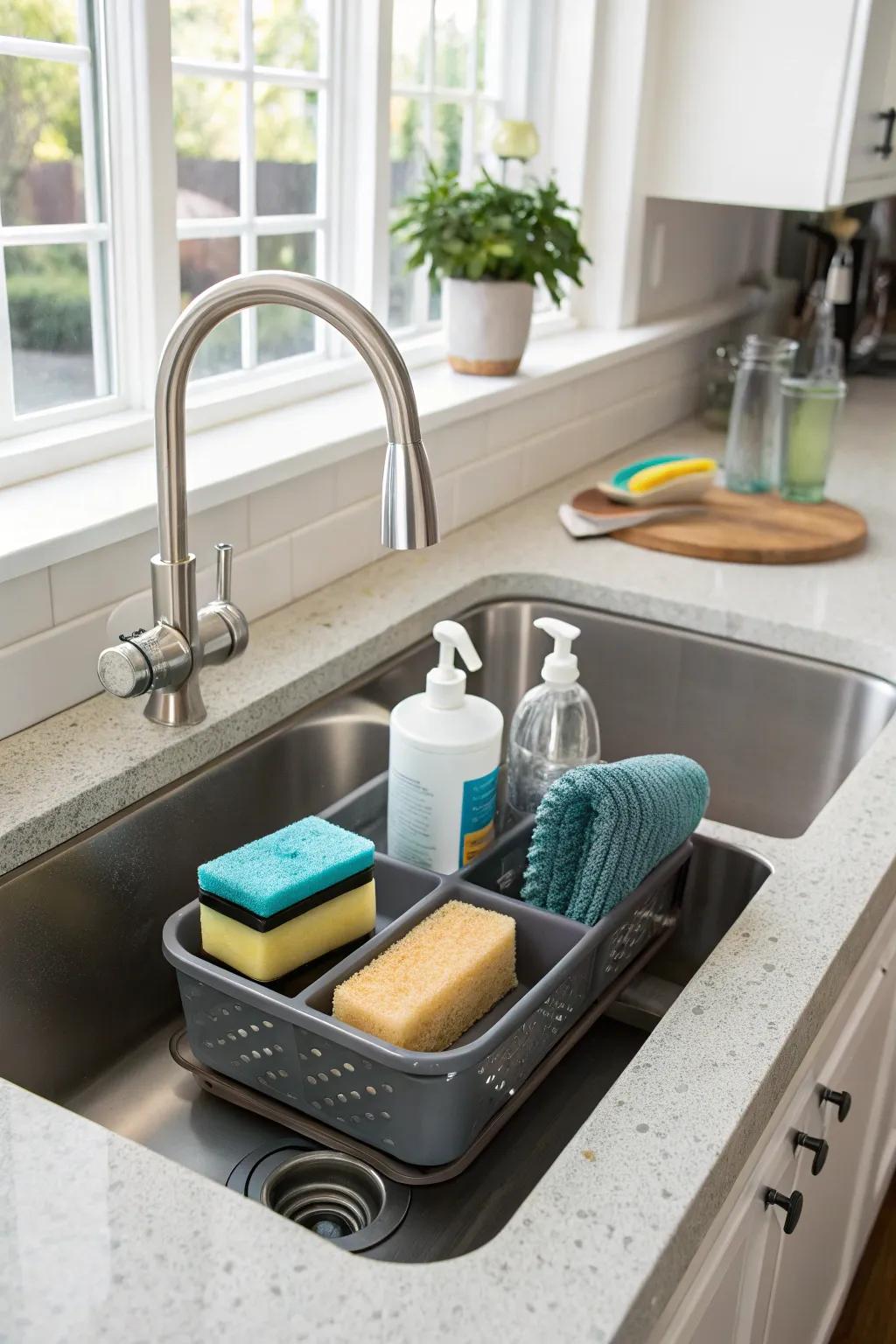 Take advantage of space with an above-the-sink organizer.