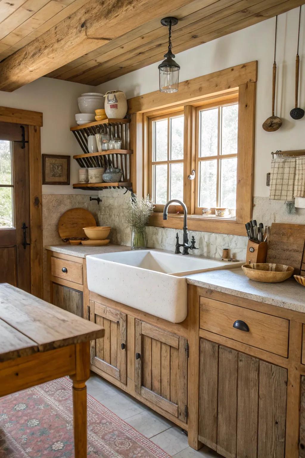 A captivating country kitchen showcasing a standout country sink.