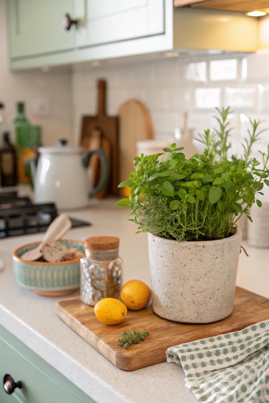 Botanical elements bring a refreshing vibe to your kitchen display.