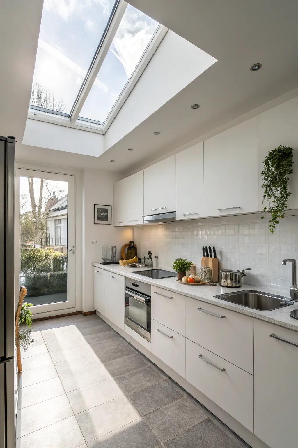 The streamlined design is enhanced through the addition of a sleek <strong>skylight</strong>.” loading=”lazy” class=”pimg”>
	</picture><figcaption>The streamlined design is enhanced through the addition of a sleek <strong>skylight</strong>.</figcaption></figure>
<p>Combine <strong>skylights</strong> with a streamlined, modern kitchen design to draw attention to the neat lines and polished surfaces. I remember a project where the <strong>skylight</strong> enhanced the understated beauty of a kitchen featuring white and stainless steel elements.</p>
<h3>Explore these options:</h3>
<ul class=
