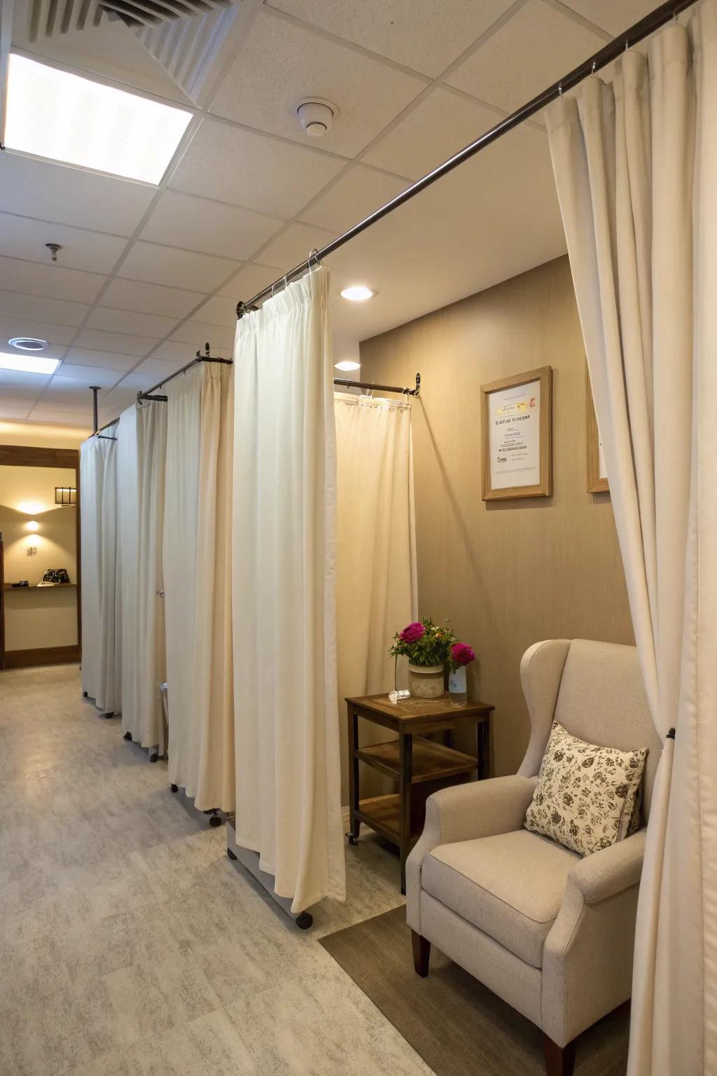 Refined curtains create private, peaceful feeding spots.