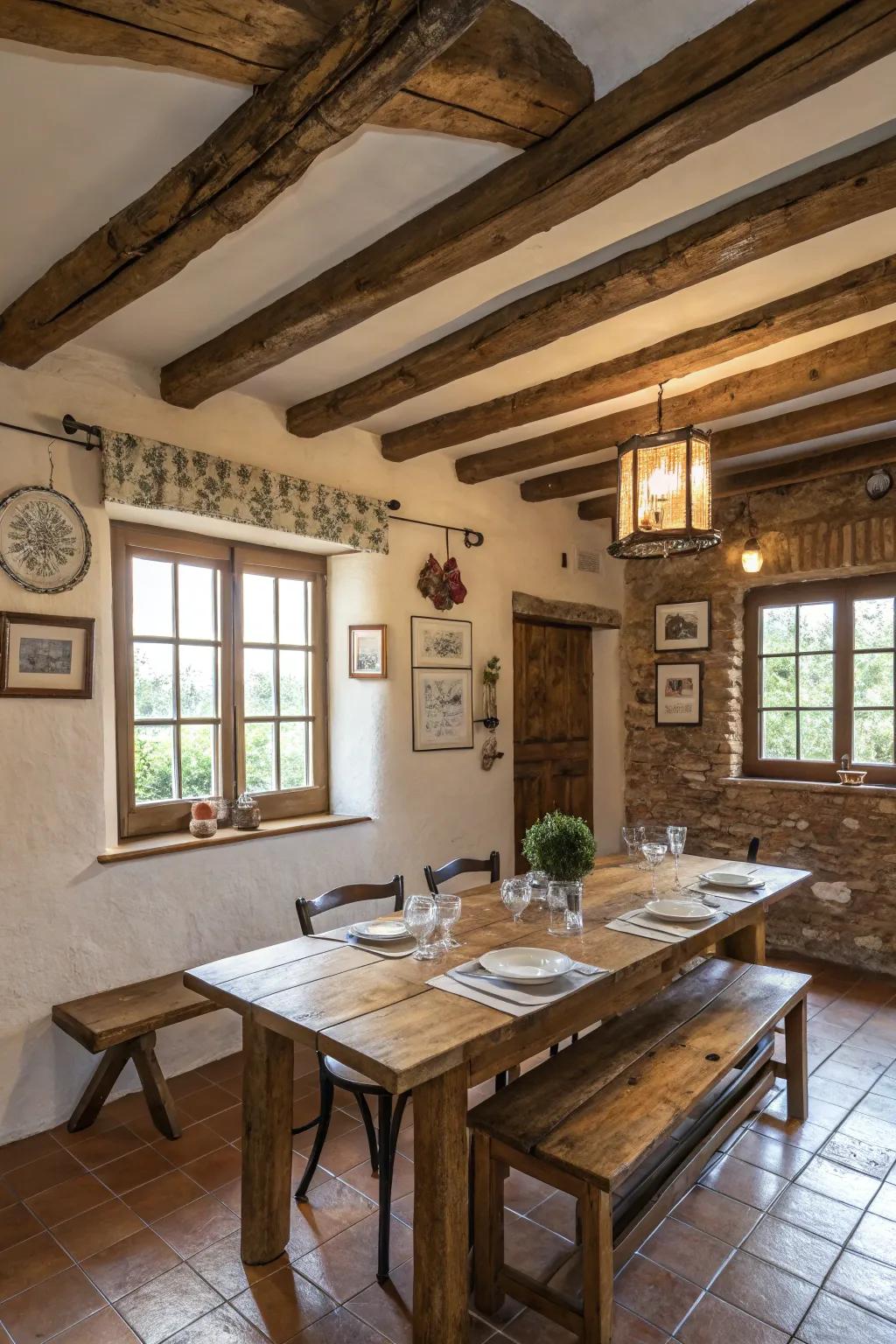 Timber accents impart warmth and rustic appeal to any dining area.