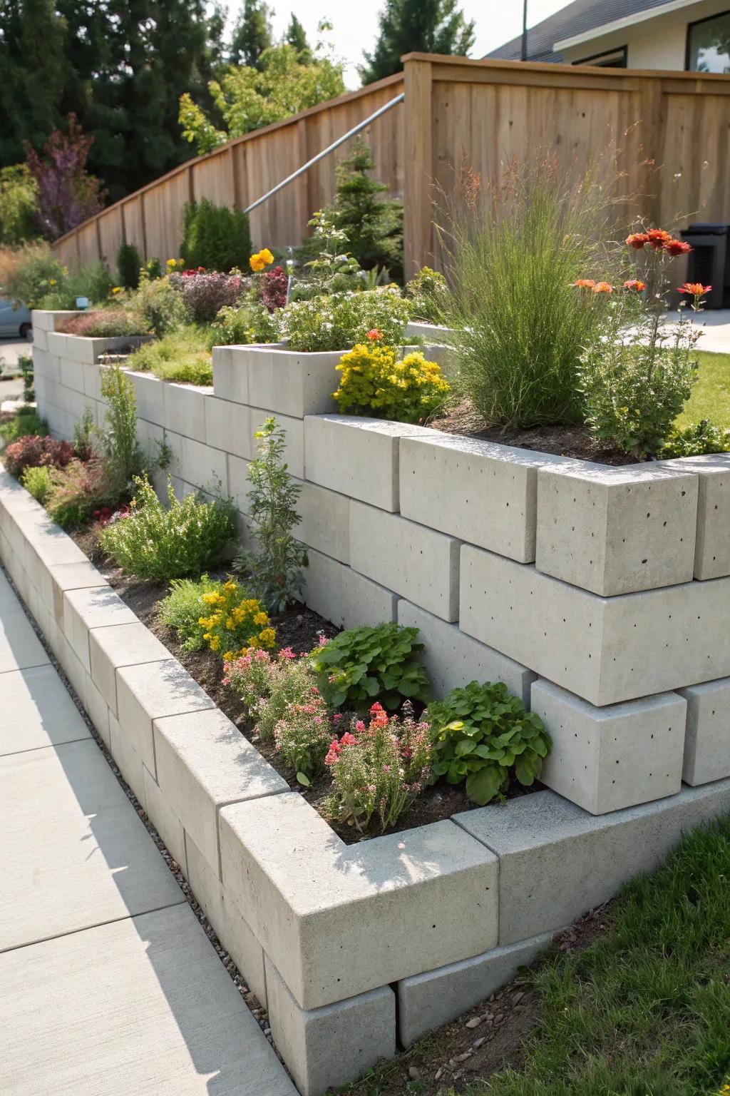 Solid blocks offer a stylish, strong choice for elevated garden beds.