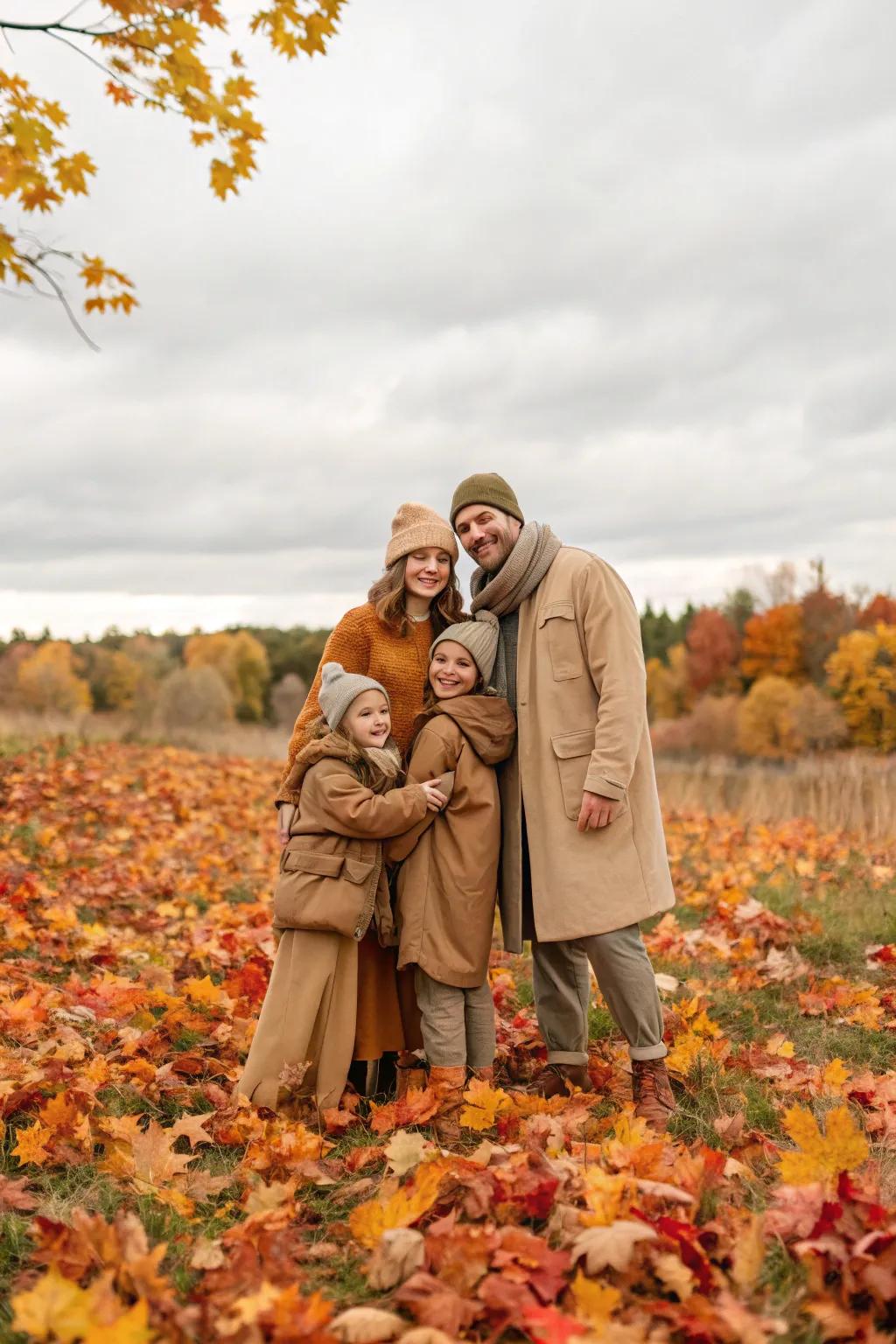 Natural earth tones work harmoniously with an autumnal backdrop.