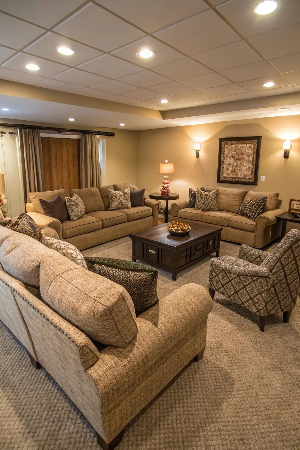 Generous seating promotes a welcoming vibe.
