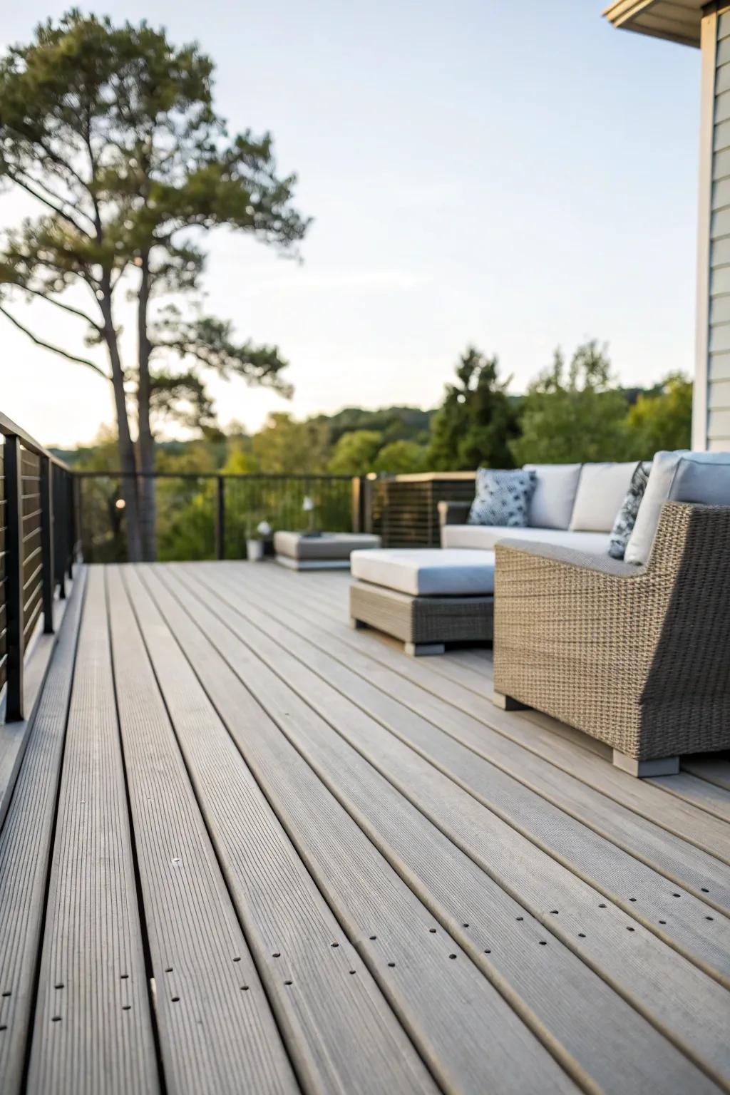 Horizontal planks deliver a modern aspect to this trendy deck.