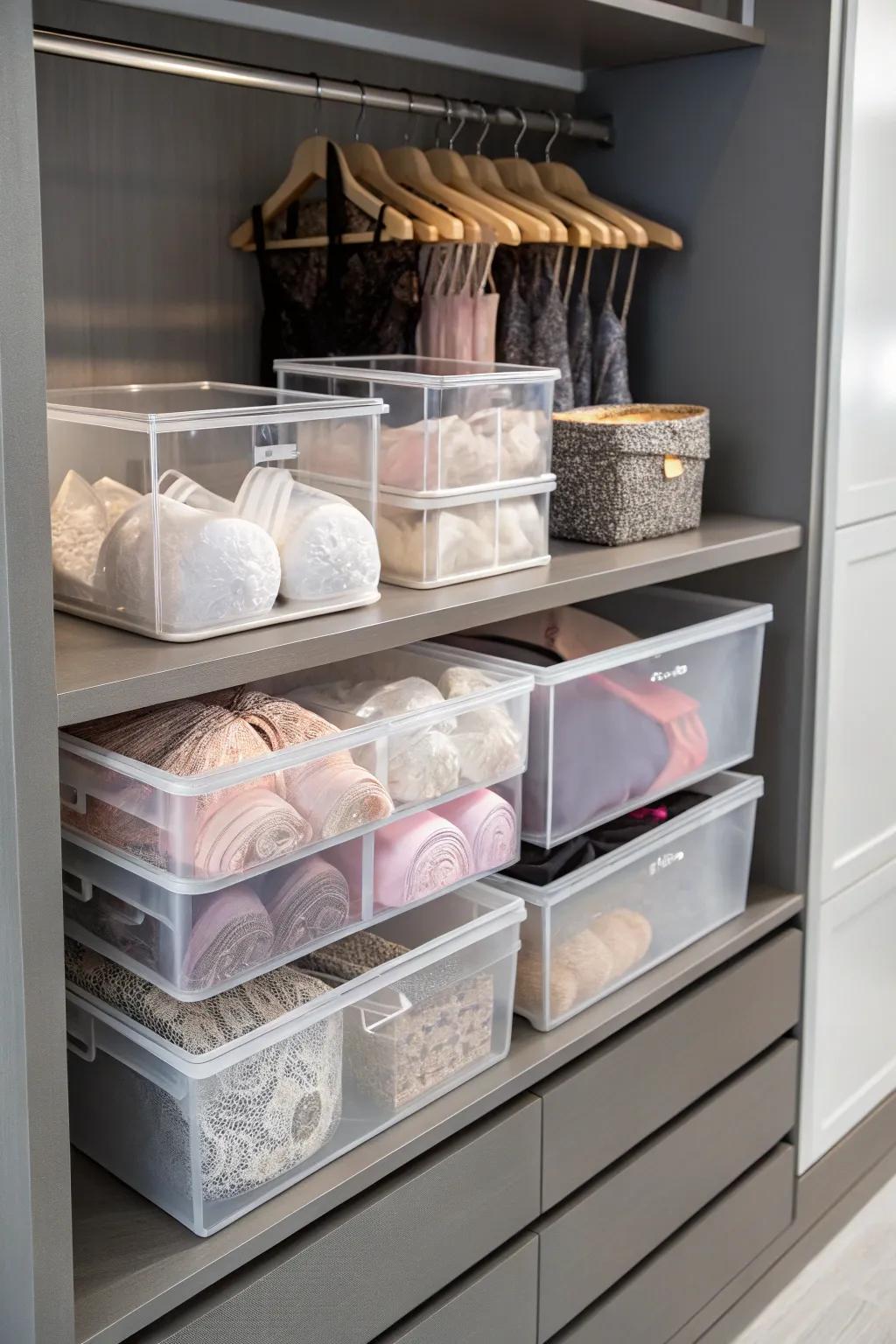 See-through bins enable you to see and select your lingerie effortlessly.