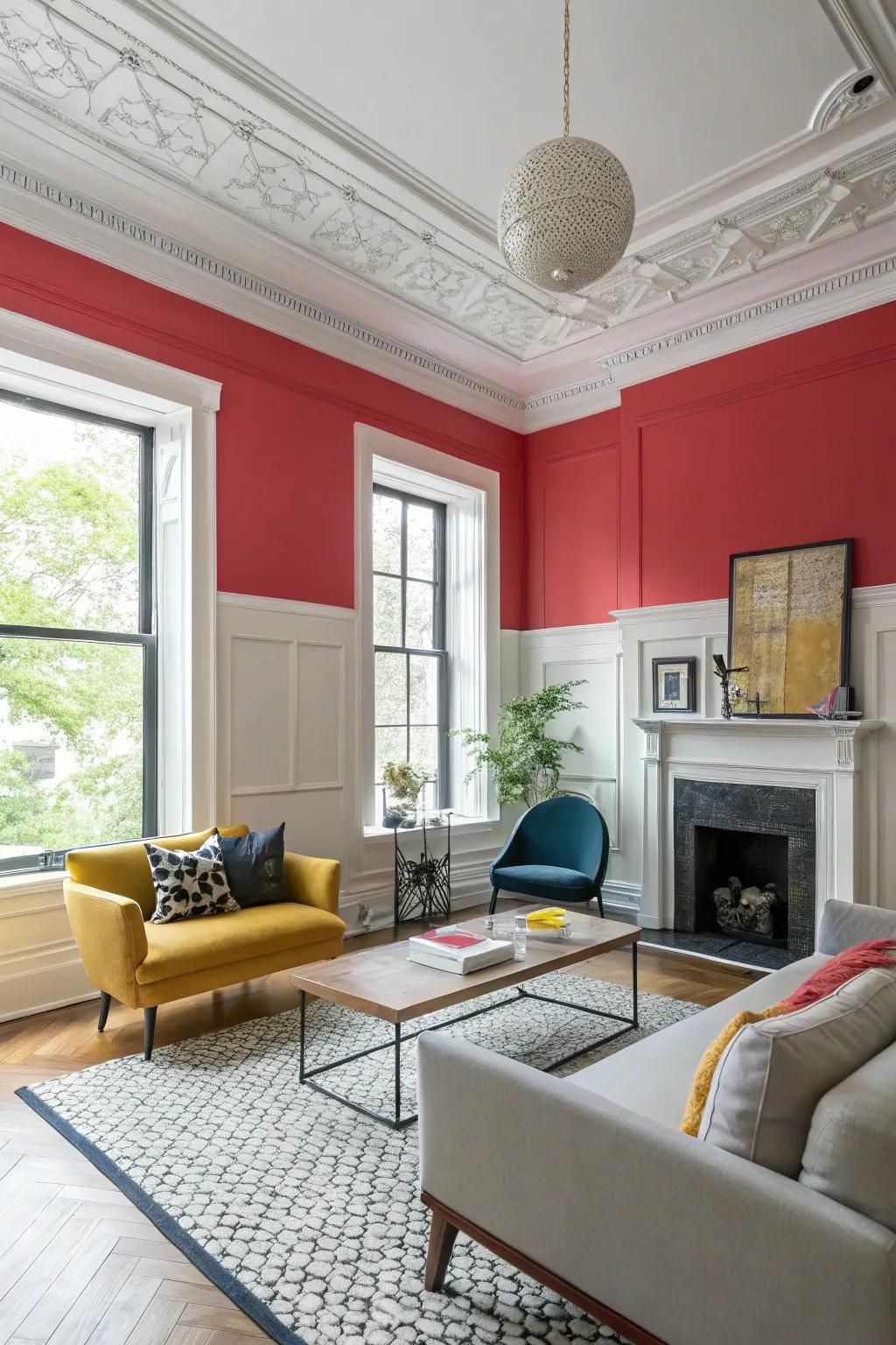 Create a statement using boldly colored crown molding.